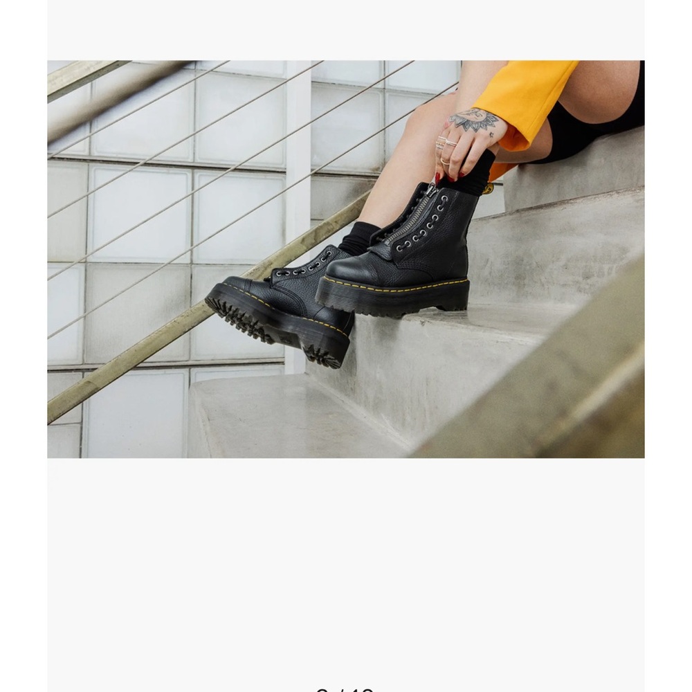 Dr. Martens Black Leather Platform Combat Boots with Yellow Stitching